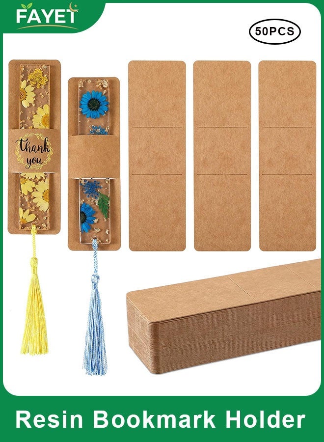 FAYET 50 Pack Kraft Bookmark Holders, 5.9×1.8 in Blank DIY Bookmark Display Cards/Sleeves for Resin Bookmarks, Small Business Packaging, Party Favor Gift Wrapping, Craft and Jewelry Display - Image 1